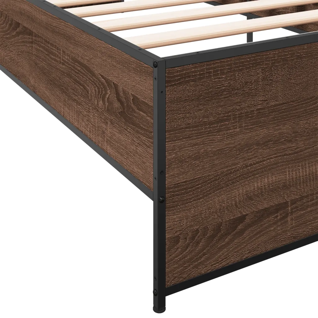 Giroletto-Struttura Letto Rovere Marrone 90x200 cm Legno Multistrato e Metallo 371582