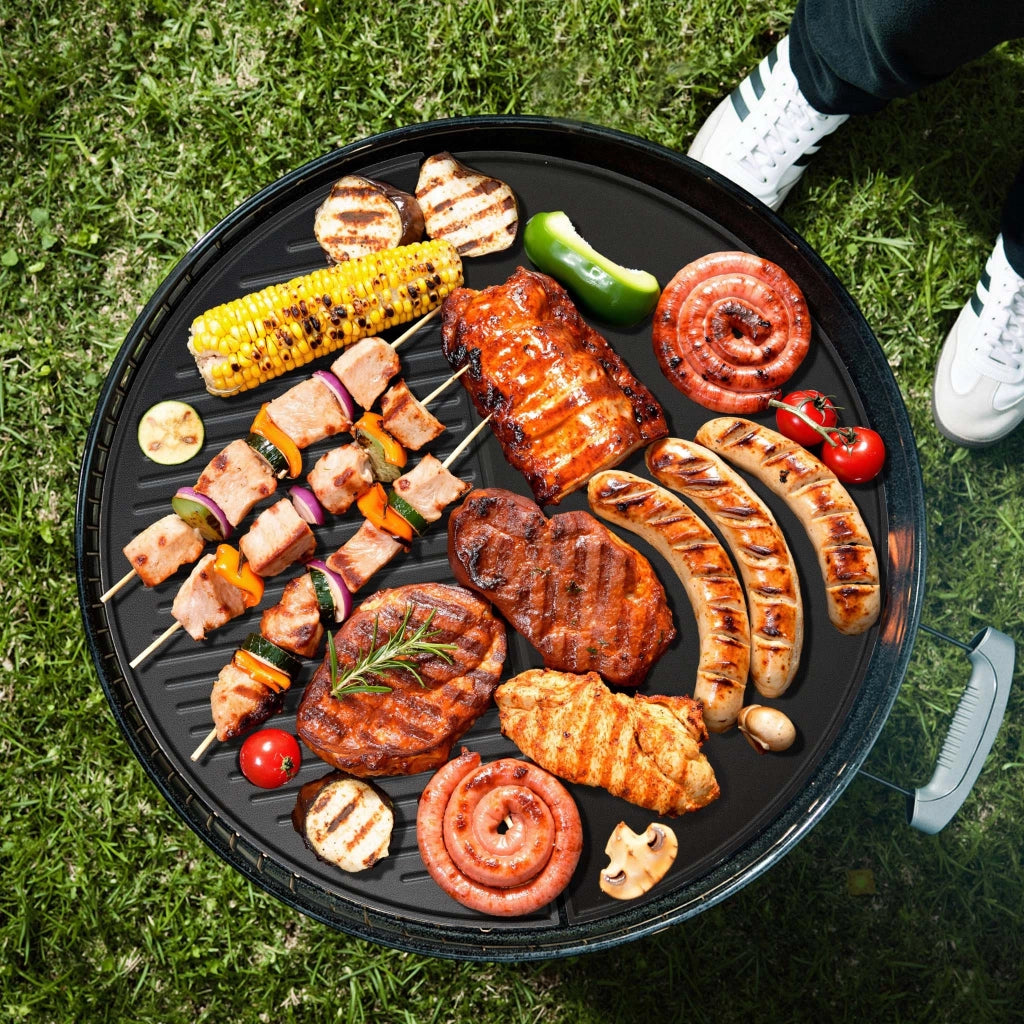 Piastra in ghisa rigata, forma a mezza luna, 55 x 26,5 x 1,5 cm, griglia in ghisa per barbecue, bistecchiera, ideale per grigliare carne, pesce, verdure