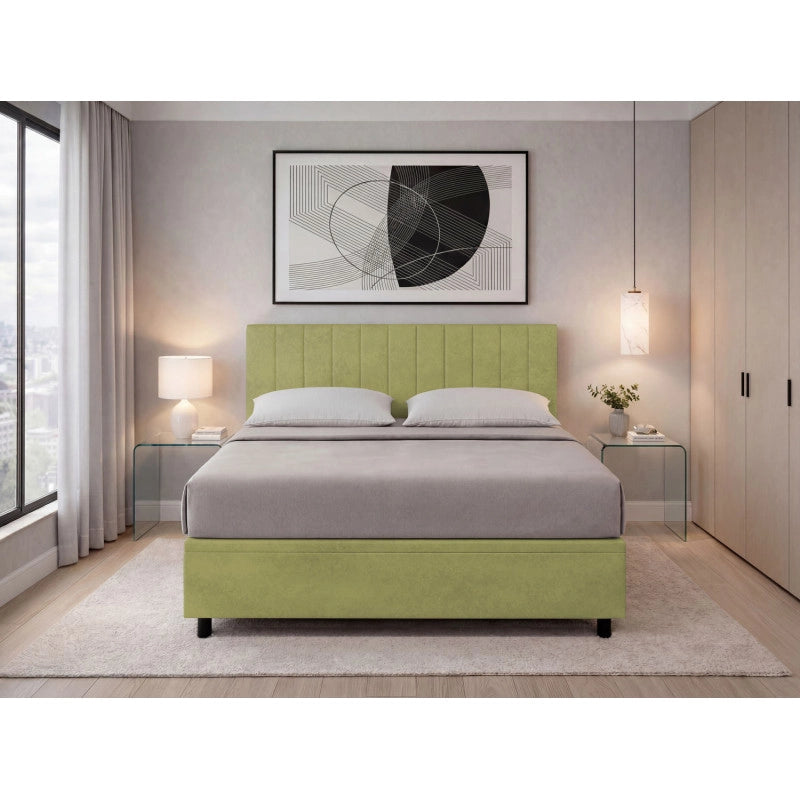 Letto imbottito Letto Matrimoniale alla Francese 140x200 cm Vertical - Contenitore,Microfibra,Tè verde
