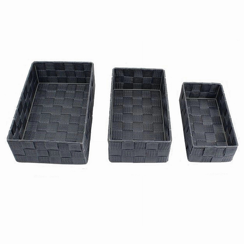 Trade Shop - Set 3pz Scatola Porta Oggetti Tessuto Intrecciato Contenitori Grigio Scuro 79056 -
