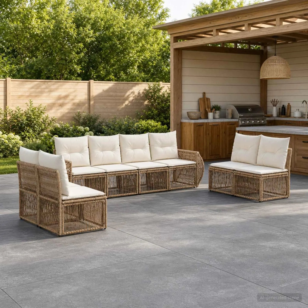 Set Divano da Giardino 8 pz Beige e Bianco Crema polyrattan 3435393