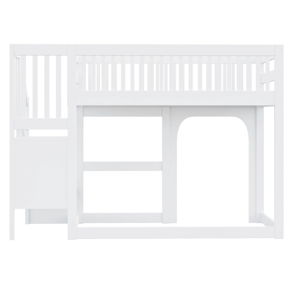 Letto a soppalco 90 x 200 cm, con ripiano portaoggetti, illuminazione a LED, sponde di sicurezza, letto per bambini, bianco