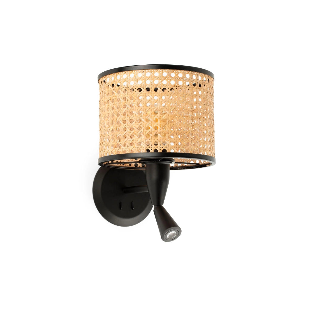 Faro Barcelona 64309-47 - MAMBO Lampada da parete con lettore nera/ratan