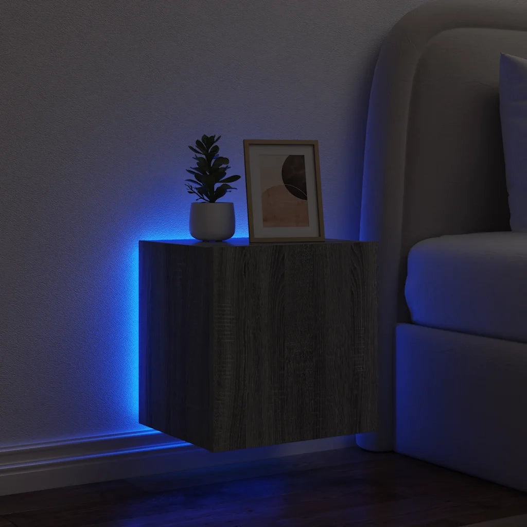 Mobile TV a Parete con Luci LED Grigio Sonoma 40,5x35x40 cm 837256