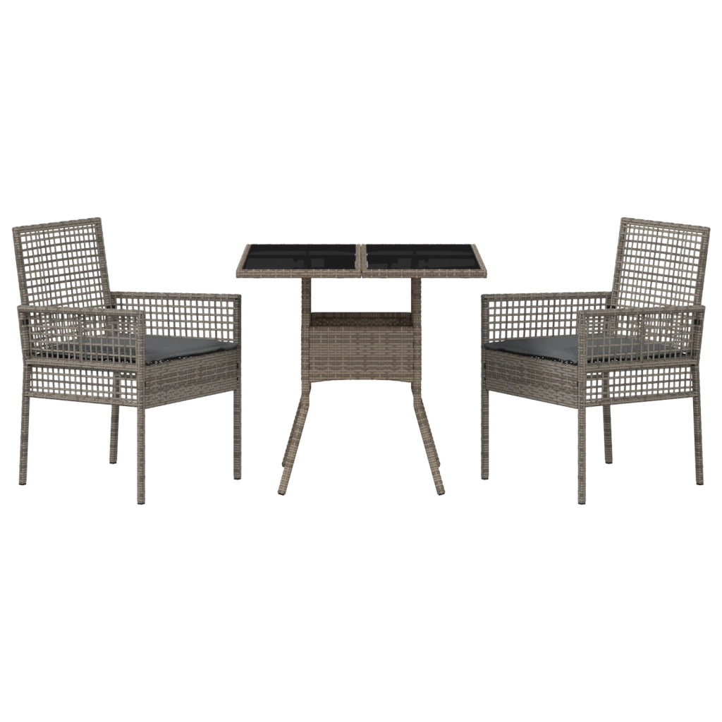 Set da Pranzo Giardino 3 Pezzi Grigio in Polyrattan
