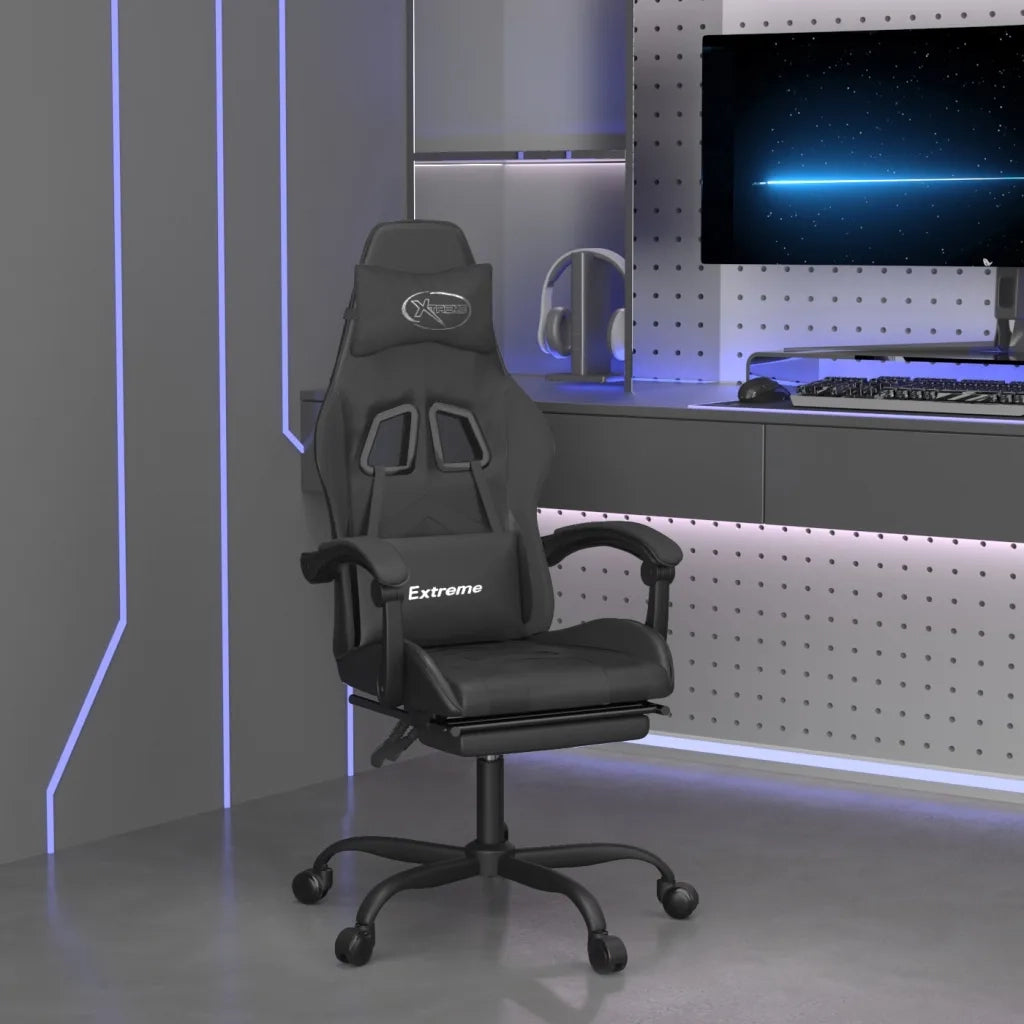 vidaXL Sedia da Gaming con Poggiapiedi Nero in Similpelle