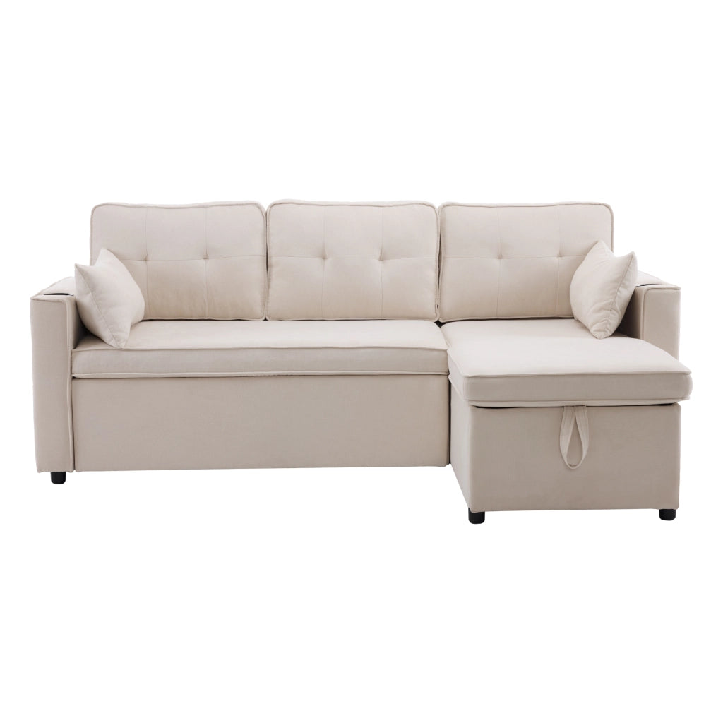 Divano Letto Angolare con Contenitore e Portabicchieri ¨C MINIMAL ¨C Tessuto, Reversibile