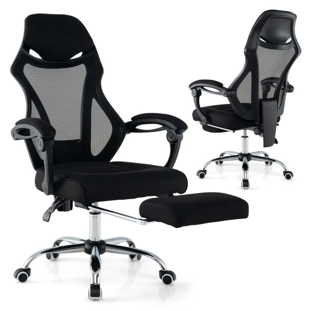 Sedia da ufficio ergonomica regolabile con poggiapiedi inclinabile e comodi braccioli in rete colore nero 20_0011091