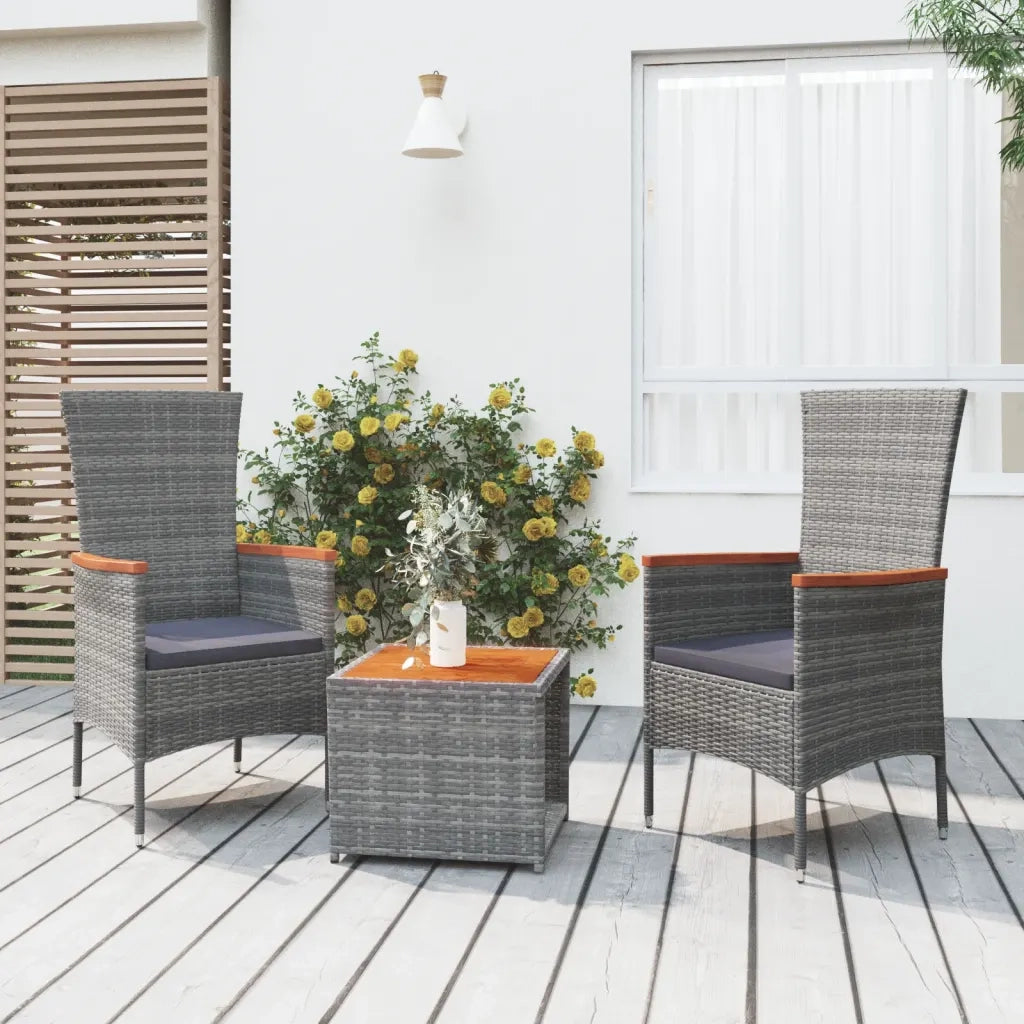 Set Mobili Giardino 3pz | Set Salotto da Giardino Grigio Polyrattan Legno Massello Acacia