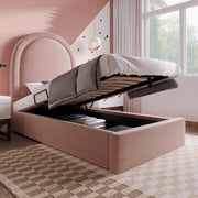 Letto imbottito singolo 90x200 cm rosa in velluto con contenitore e materasso ortopedico H3