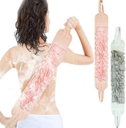 Due exfolianti per la doccia a doppia faccia con maniglia, scrubber per il corpo, applicatore di crema per la schiena per uomini e donne, per la pulizia del corpo, rosso, grigio