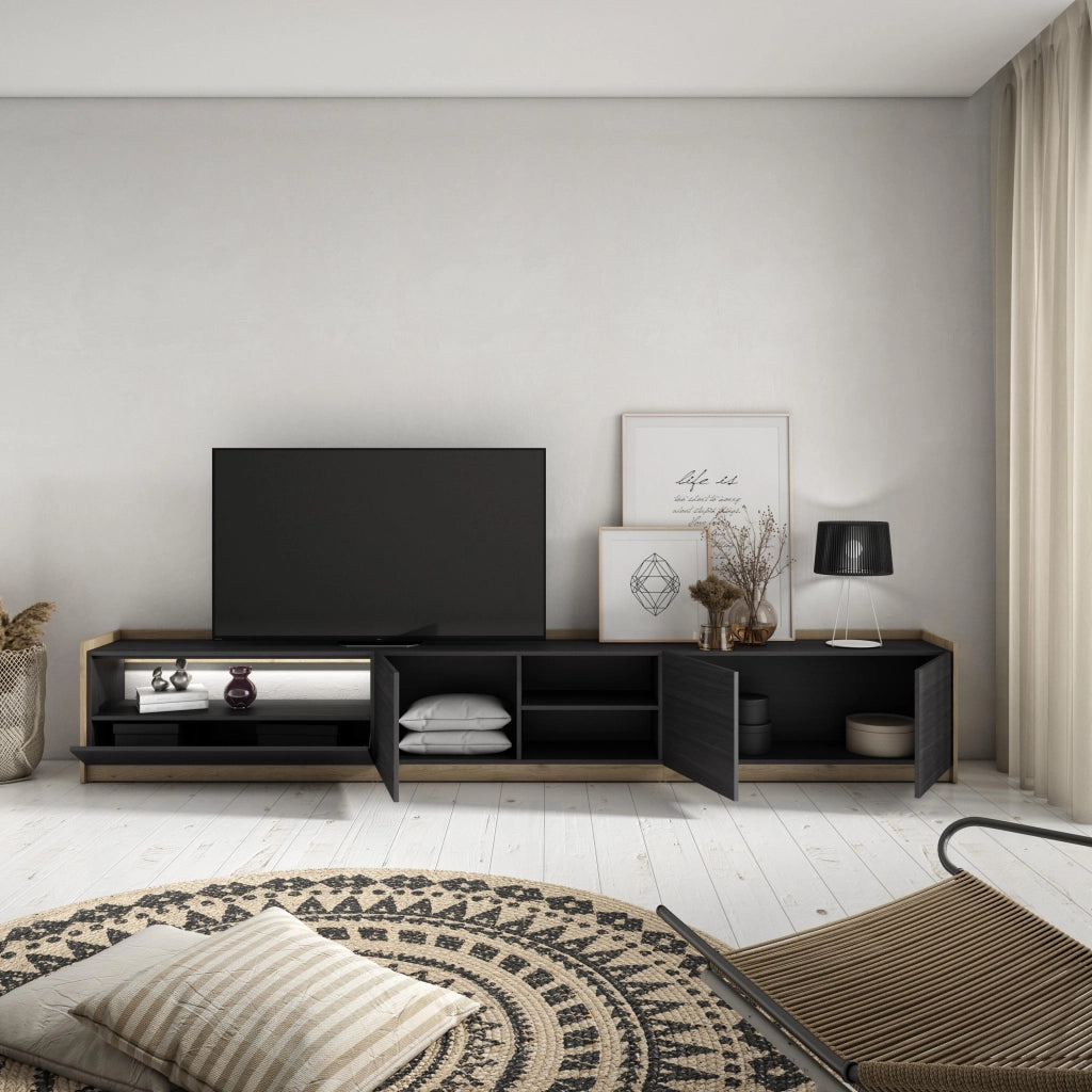 Mobile TV Soggiorno, 310x50x37 cm, Per TV fino a 80", LED, Nero e rovere
