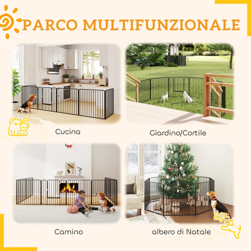 Recinto per Cani Modulabile 8 Pannelli ¨C Zephmum ¨C Acciaio Nero 164x164x80 cm