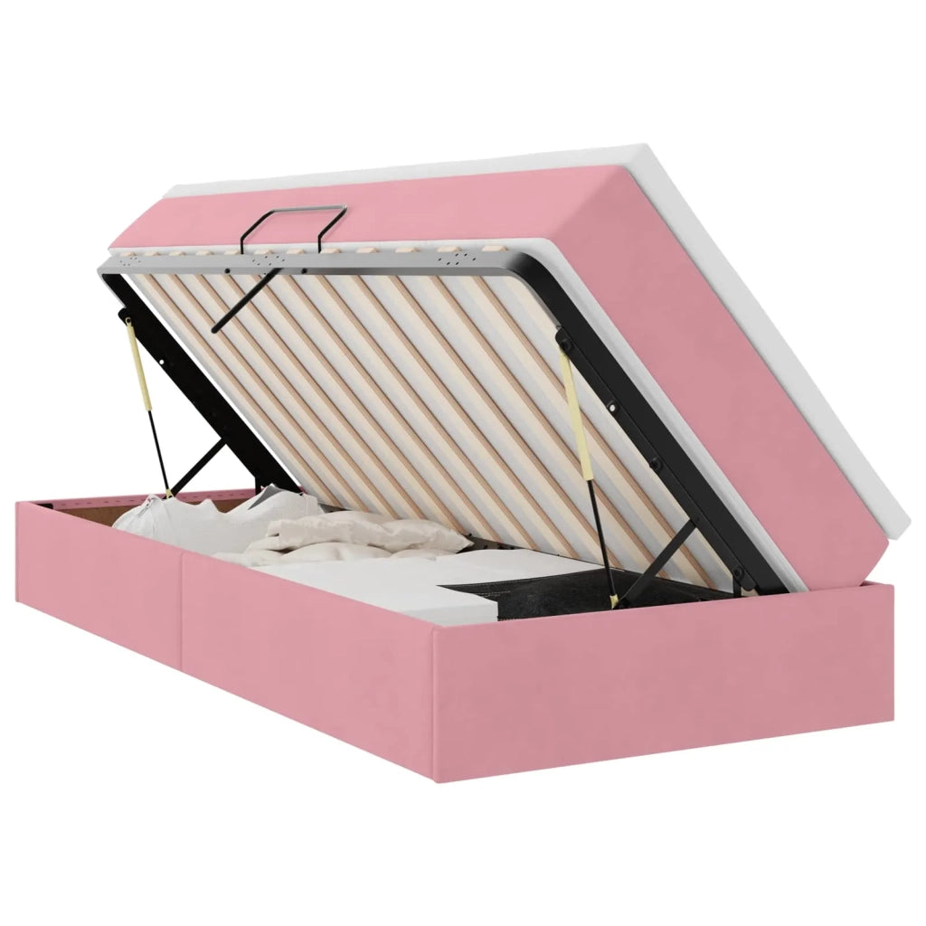 Letto con contenitore e materasso Rosa 90 x 190 cm Velluto