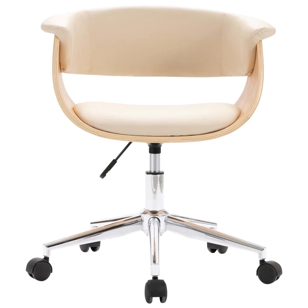 Sedia girevole da ufficio/studio in legno curvato e similpelle color crema 02_0024094