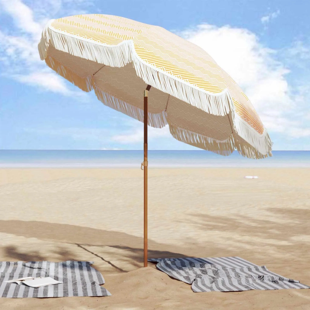 Ombrellone da Spiaggia Giallo e Bianco 205 x 205 x 210 cm 42006680