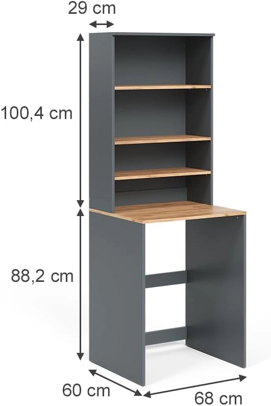 Mobile lavatrice Viktor, Antracite/quercia dorata, 66 x 88.2 cm 2 parti con ripiano, adatto per l'installazione su lavatrici standard