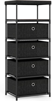 Cassettiera in Tessuto, Comò per Camera da Letto con 3/4 Cassetti Rimovibili e Pieghevoli e Ripiano Aperto, per Soggiorno, Ufficio e Studio, Marrone Rustico e Nero (40 x 30 x 99,5 cm)