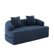 Divano letto 2 posti - convertibile in letto con 2 cuscini - in chenille blu navy