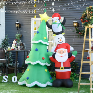 Babbo Natale Gonfiabile 170x115x243 cm con Pinguino e Pupazzo di Neve per Esterno