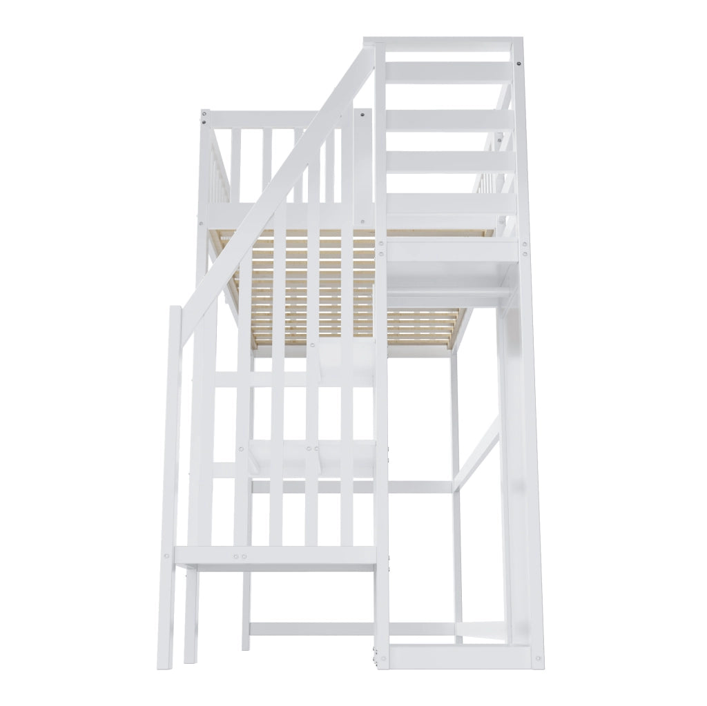 LETTO A CASTELLO 90x200 cm con scala e armadio, bianco, legno