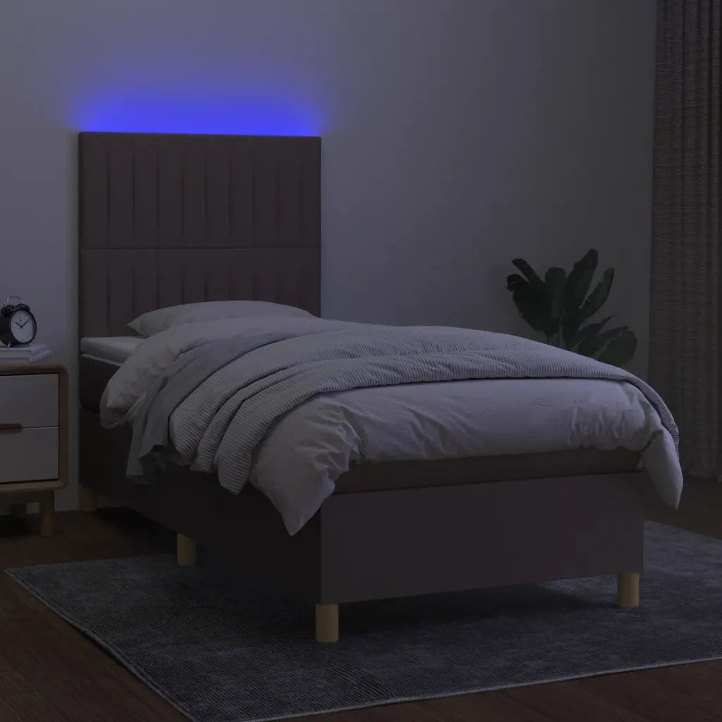 Letto a Molle con Materasso e LED Tortora 90x190 cm in Tessuto 3135561