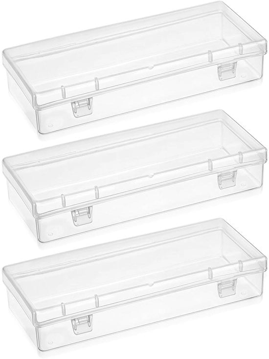 Cassettiere trasparente da 3 pezzi - Cassa di conservazione con coperchio a cardine - Mini cassa di conservazione rettangolare - Per perle/ gioielli - Resistente all'umidità - 15,5 x 6,3 x 3 cm - Cassettini di conservazione