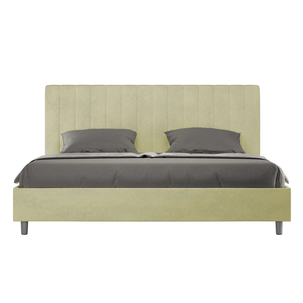 BS COM Letto matrimoniale king size con rete imbottito 190x200 microfibra tè verde