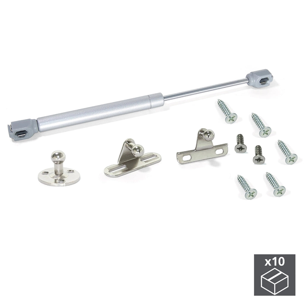 Pistone a Gas per Ante a Ribalta Forza 8 Kg Corsa 80 mm Grigio Metallizzato 10 Pezzi Emuca