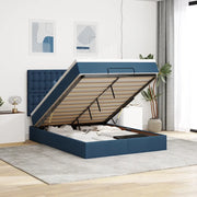 Struttura Letto Pouf con Materasso Blu 140x200cm in Tessuto 3314182