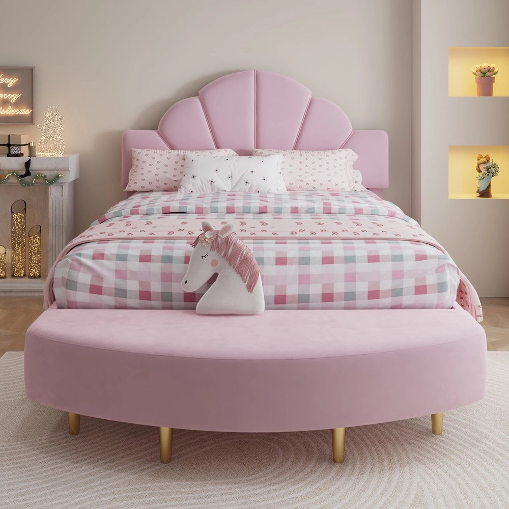 Letto Imbottito con Testiera in Velluto e Panca ¨C MINIMAL ¨C Rosa, 140x200