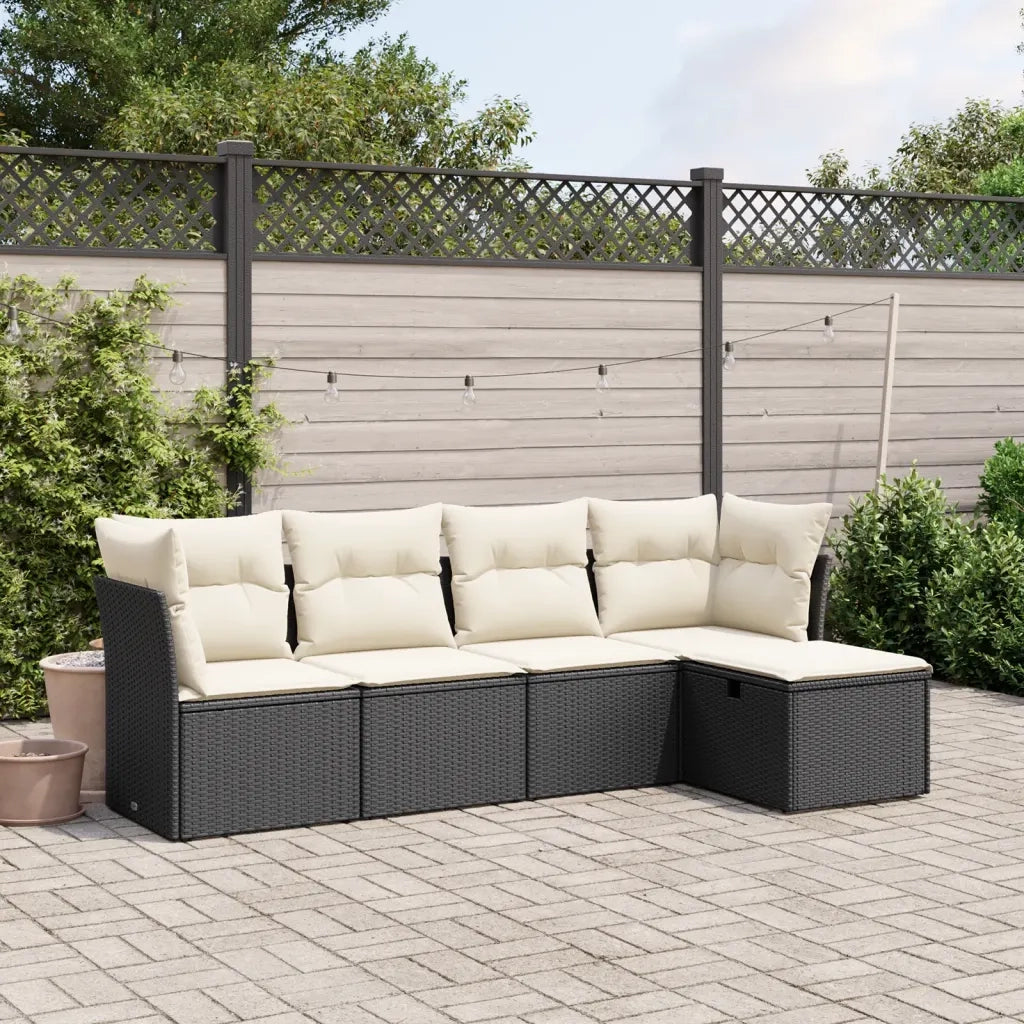 Set Divani da Giardino 5 pz | Set Salotto da Giardino con Cuscini in Polyrattan Nero