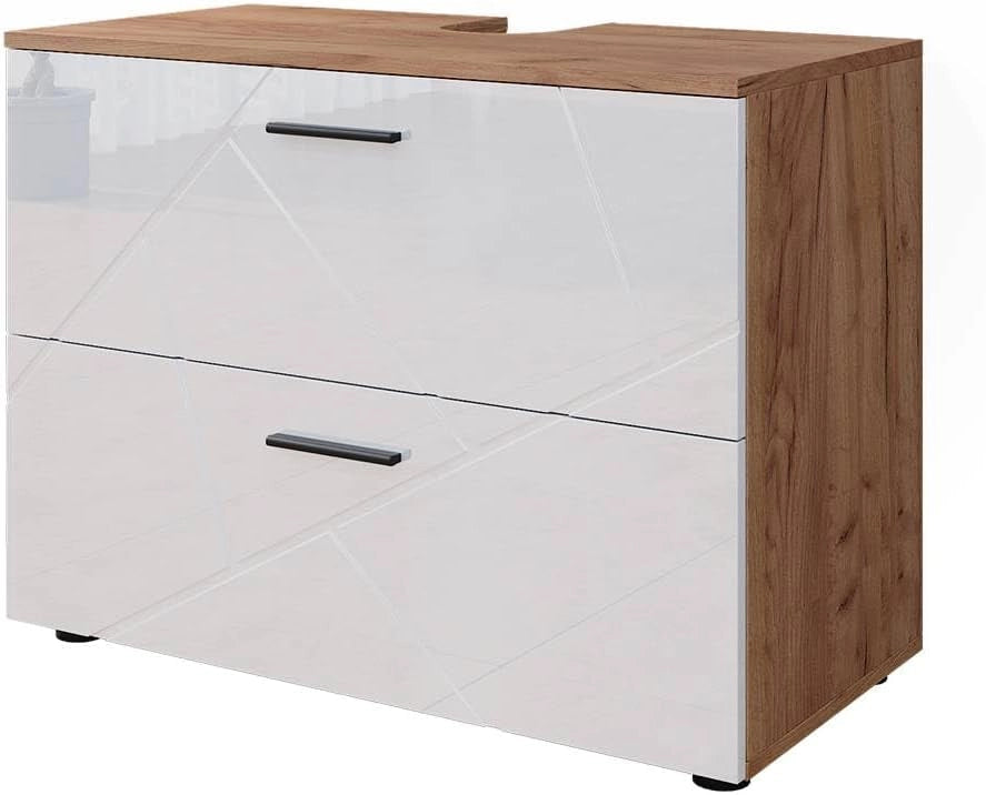 Mobile sottolavabo per bagno Irma, Verde salvia, 80 x 58.6 cm con cassetti, adatto per l'installazione sopra il sifone con aperture di aerazione