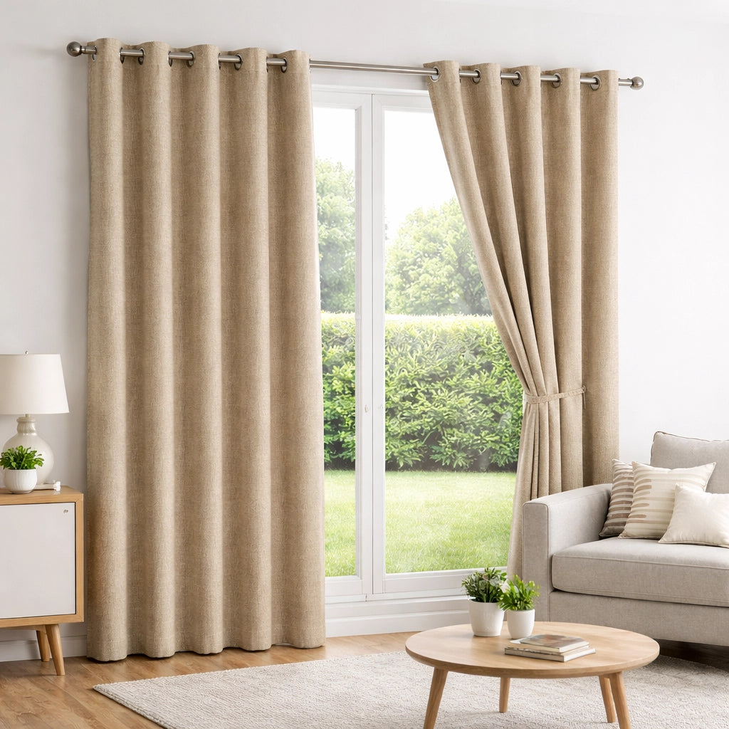Tenda Oscurante 140x290cm con Anelli Cromo Tessuto Morbido Moderno Marrone