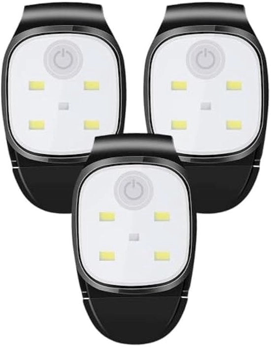 Lampada LED a 3 celle con clip, dotata di lampada LED principale, funzione di ricarica USB, clip notturna con 4 posizioni e lampada minima ricaricabile, ideale per jogging, campeggio e attività all'aperto.