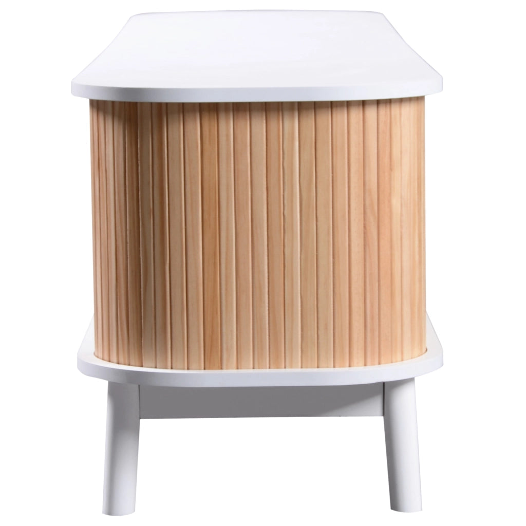 Mobile TV in Legno con Ante, Cassetti e Lati in Rattan ¨C MINIMAL ¨C Rovere Naturale
