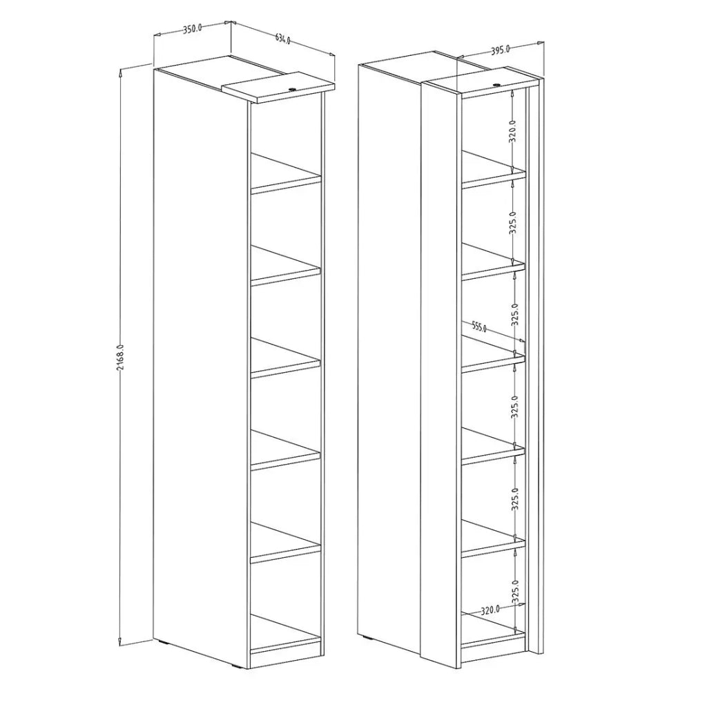 Libreria per cabina armadio collezione MODULO colore bianco con LED inclusi.