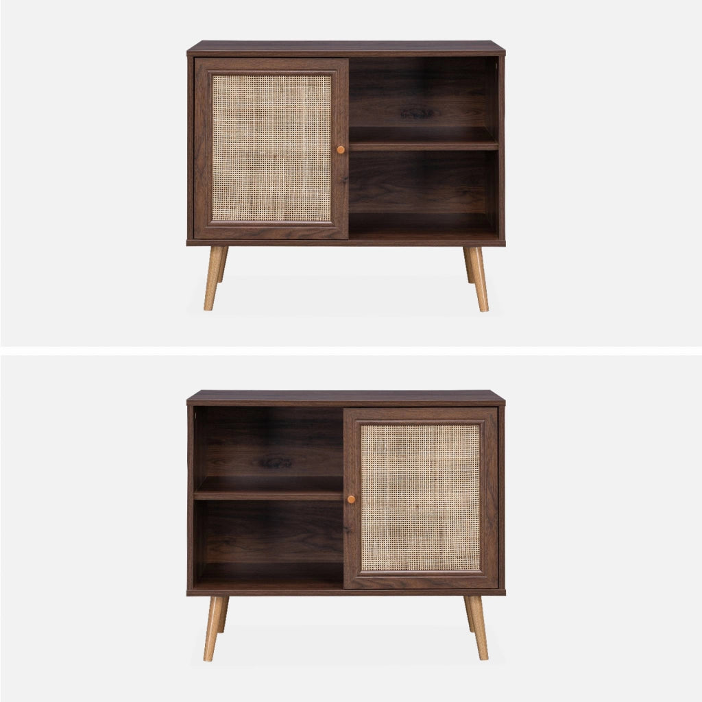 Credenza in cannage, 1 anta, 80cm, marrone scuro