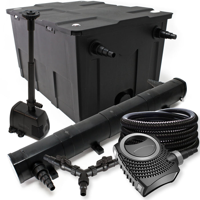 Set Filtro 60.000l Chiarificatore laghetto 72W Pompa NEO8000 70W Tubo 25m Pompa da fontana