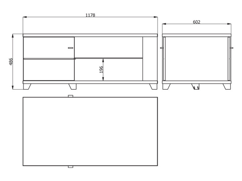 Treiso, Tavolino da Salotto 3 Vani, 118x60x48.5h cm Marrone Noce