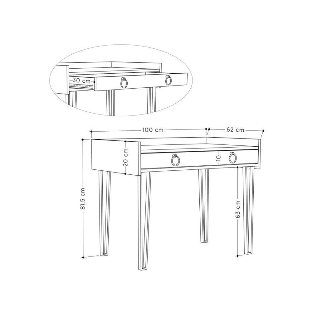 Scrivania bianca con gambe in metallo nero e cassetto Sponge 100x62x81,5