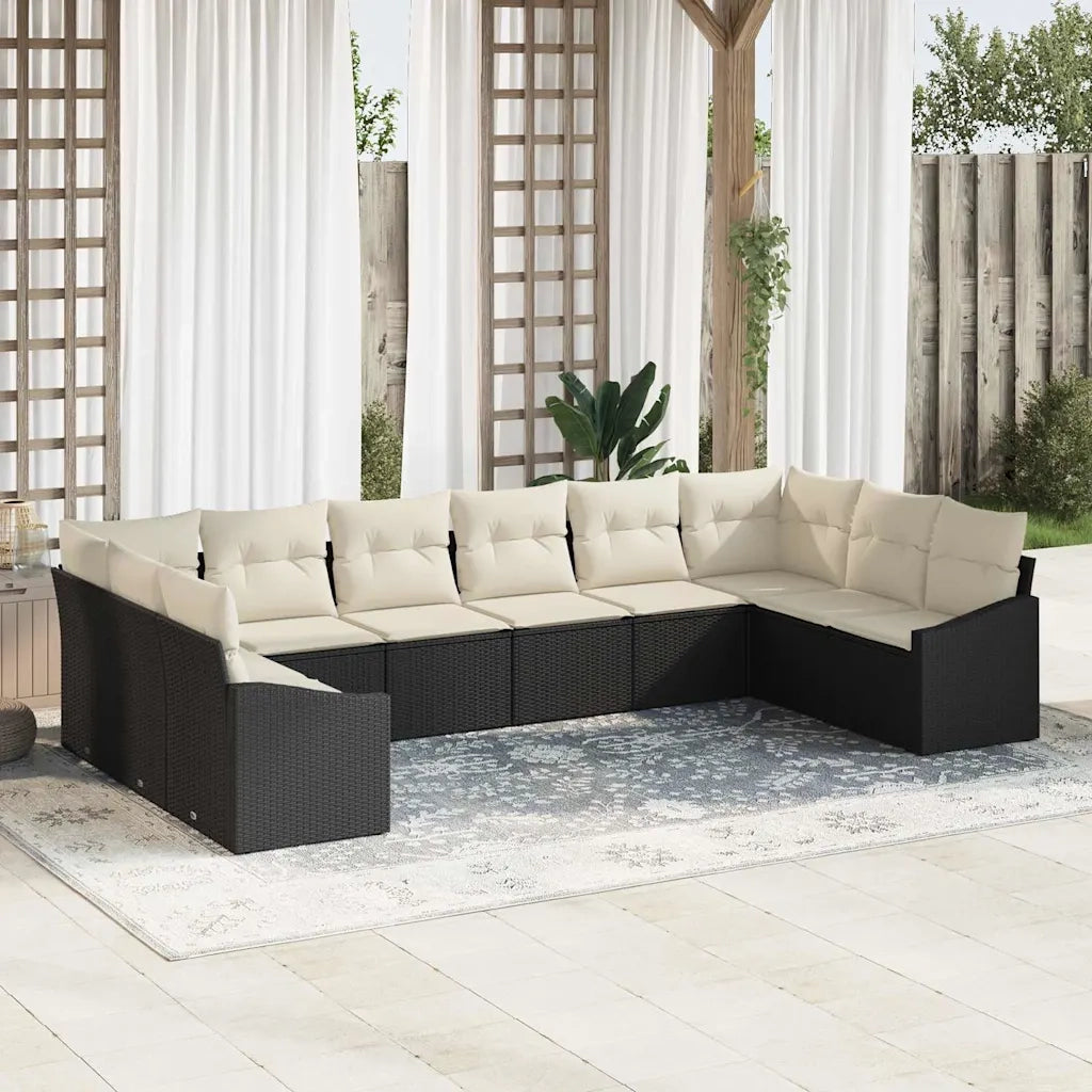 Set di divani con cuscino 10 pcs Nero polyrattan