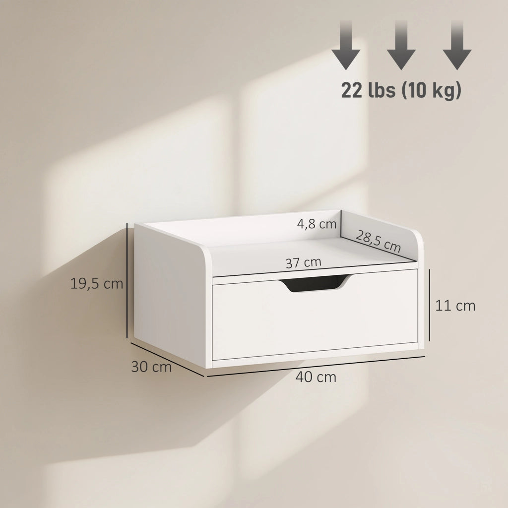 Comodino a muro ¨C zephmum ¨C bianco, legno, 40x30x19.5 cm