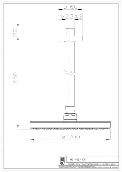 Braccio doccia verticale con Soffione lusso  a marchio Bossini Docce - mod. Oki