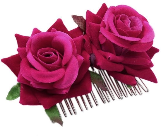 Due Spazzole per Capelli - Spazzola a Rosa - Spazzola a Setole in Pelle - Copricapo - Accessorio di Matrimonio - Fiori in Materiali Artificiali - Spazzola a Fiori per Capelli
