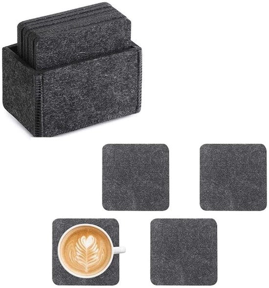 Set di sottopiani di vetro da 8 con scatola di conservazione - sottopiani di vetro antiscivolo, termorresistenti, lavabili, sottopiani di vetro in grigio scuro per bevande, tazze, bar, sottopiani da tavolo premium