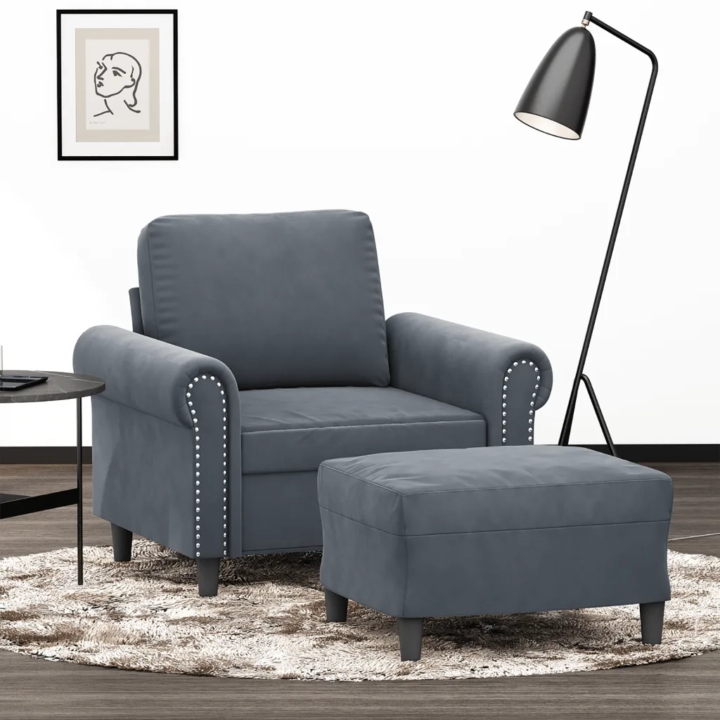 Poltrona con Poggiapiedi Grigio Scuro 60 cm in Vellutocod mxl 120719