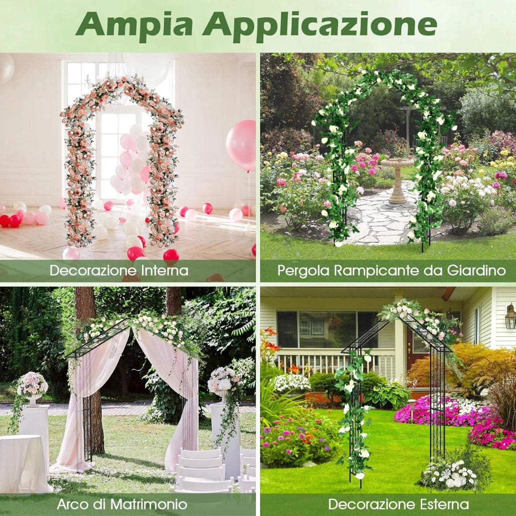 Arco da Giardino per Rampicanti, Arco da Giardino Supporto per Rose in Metallo Zincato Resistente, Arco Decorativo a Forma di Tetto per Feste e Ceremonie, 140 x 40 x 223 cm, Nero