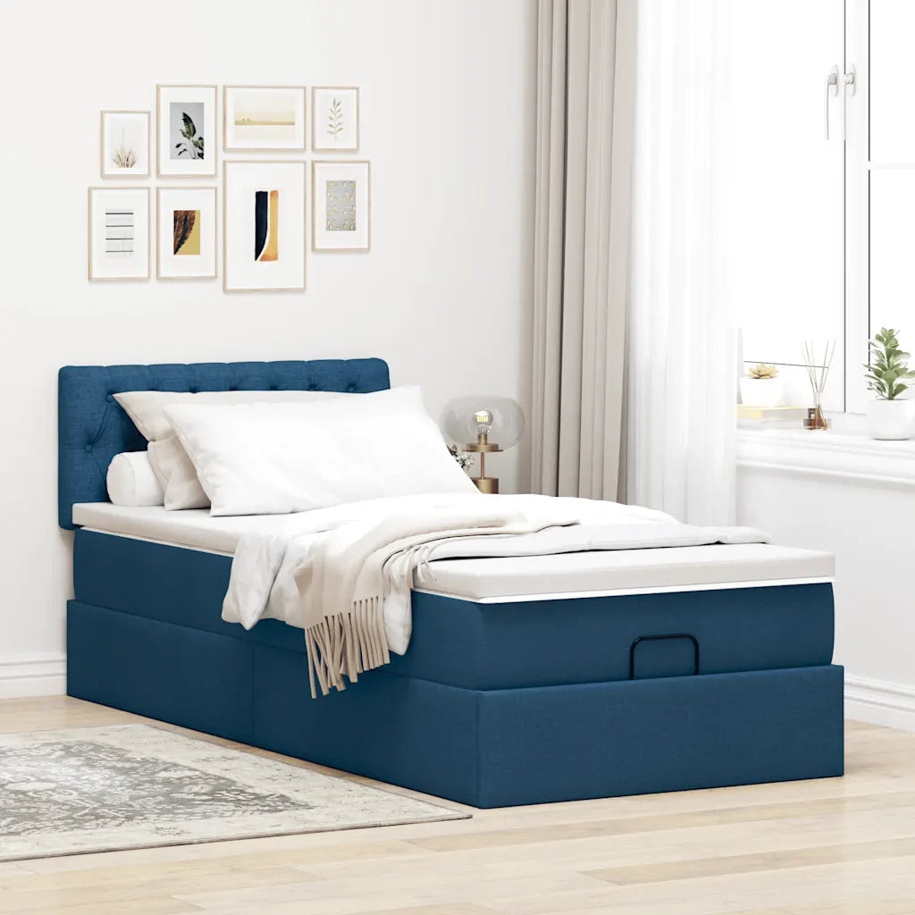 Pouf Letto con Materasso e LED Blu 100x200 cm in Tessuto 3312373