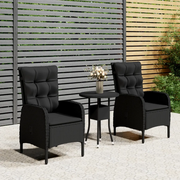 Set da Bistrot per Giardino 3 pz in Polyrattan Nero cod mxl 73502